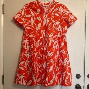 Chico's Cotton Orange and White Leaf Print Dress - Chico’s Size 2 (US 12)